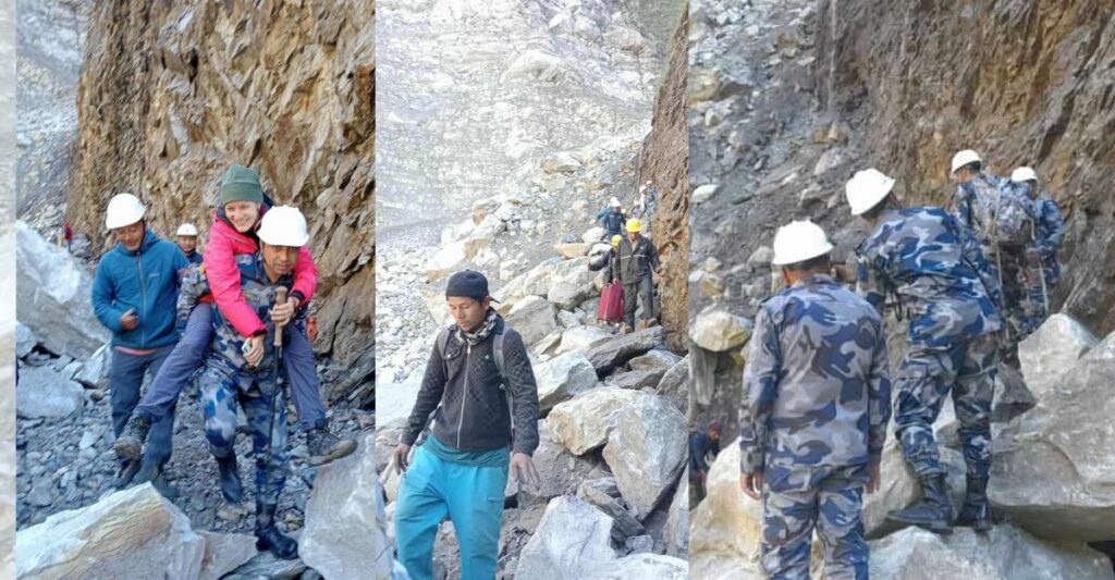 दोलखामा अलपत्र परेका ४ जना विदेशी र दुई जना पथप्रदर्शकको उद्धार